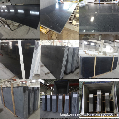 Pure Black Galaxy Quartz Stone Slabs (KKR-QY012)
